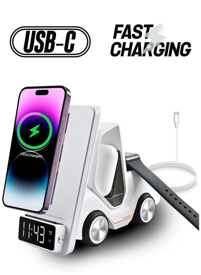 SYOSI - Wireless Charging Station 5 in 1, Fast Charging for iPhone 12-15, Air Pods Pro 3 2, Apple Watch iWatch, Includes Alarm Clock and Night Light Features - Image 1