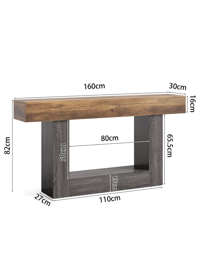 يانارا طاولة كونسول ارتفاع 160 سم، طاولة مدخل طويلة وضيقة للصالة، طاولة مزرعة من طابقين خلف الأريكة، طاولة رواق خشبية بقاعدة متينة وثقيلة - Image 4