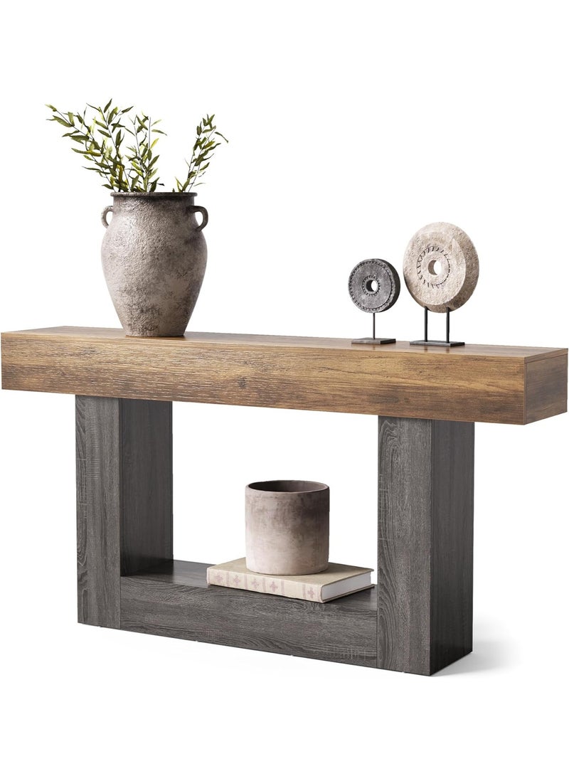 يانارا طاولة كونسول ارتفاع 160 سم، طاولة مدخل طويلة وضيقة للصالة، طاولة مزرعة من طابقين خلف الأريكة، طاولة رواق خشبية بقاعدة متينة وثقيلة - Image 5