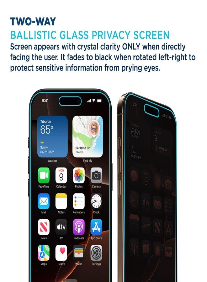 Tech Armor for Apple iPhone 16 Pro Max Screen Protector Privacy Glass 6.9 inch - Ballistic Tempered, Anti-Spy, Case Friendly, Easy Installation, Bubble Free, Touch Support, 1 Pack - Image 2