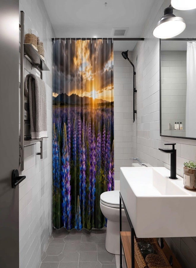 Batmerry Texas Sunset Landscape Decorative Shower Curtain, Wildflowers Bluebonnets Cute Long Wide Shower Curtain with Rust Proof Grommets for Bathroom Farmhouse Waterproof Washable - Image 2