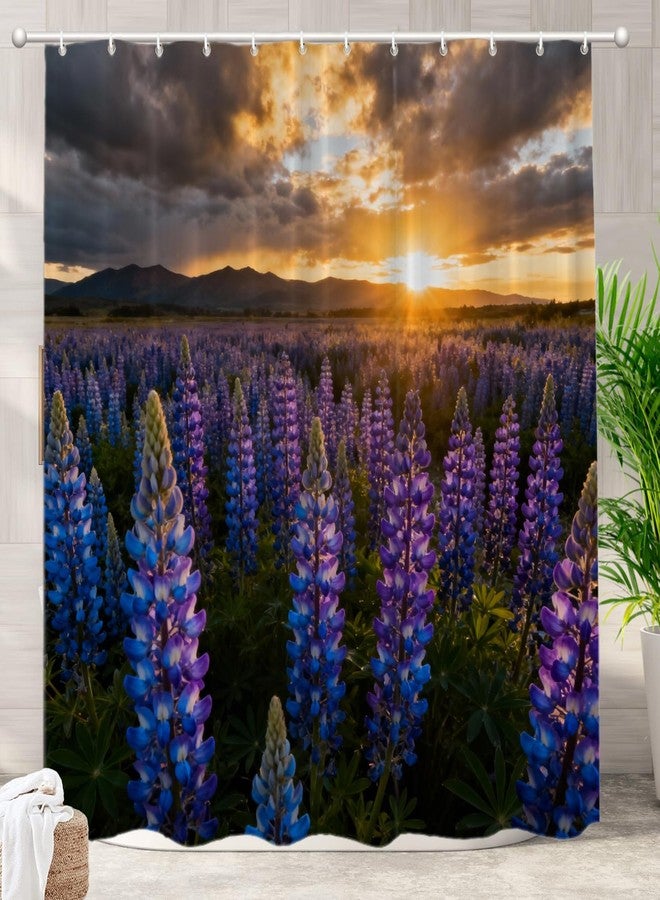 Batmerry Texas Sunset Landscape Decorative Shower Curtain, Wildflowers Bluebonnets Cute Long Wide Shower Curtain with Rust Proof Grommets for Bathroom Farmhouse Waterproof Washable - Image 1