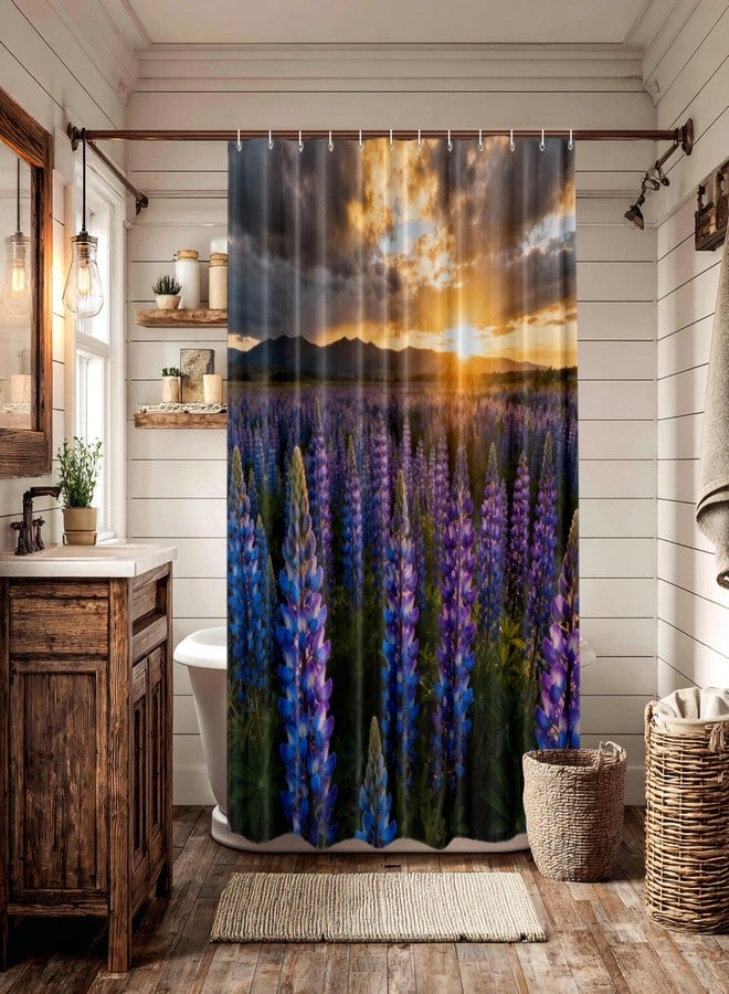Batmerry Texas Sunset Landscape Decorative Shower Curtain, Wildflowers Bluebonnets Cute Long Wide Shower Curtain with Rust Proof Grommets for Bathroom Farmhouse Waterproof Washable - Image 3