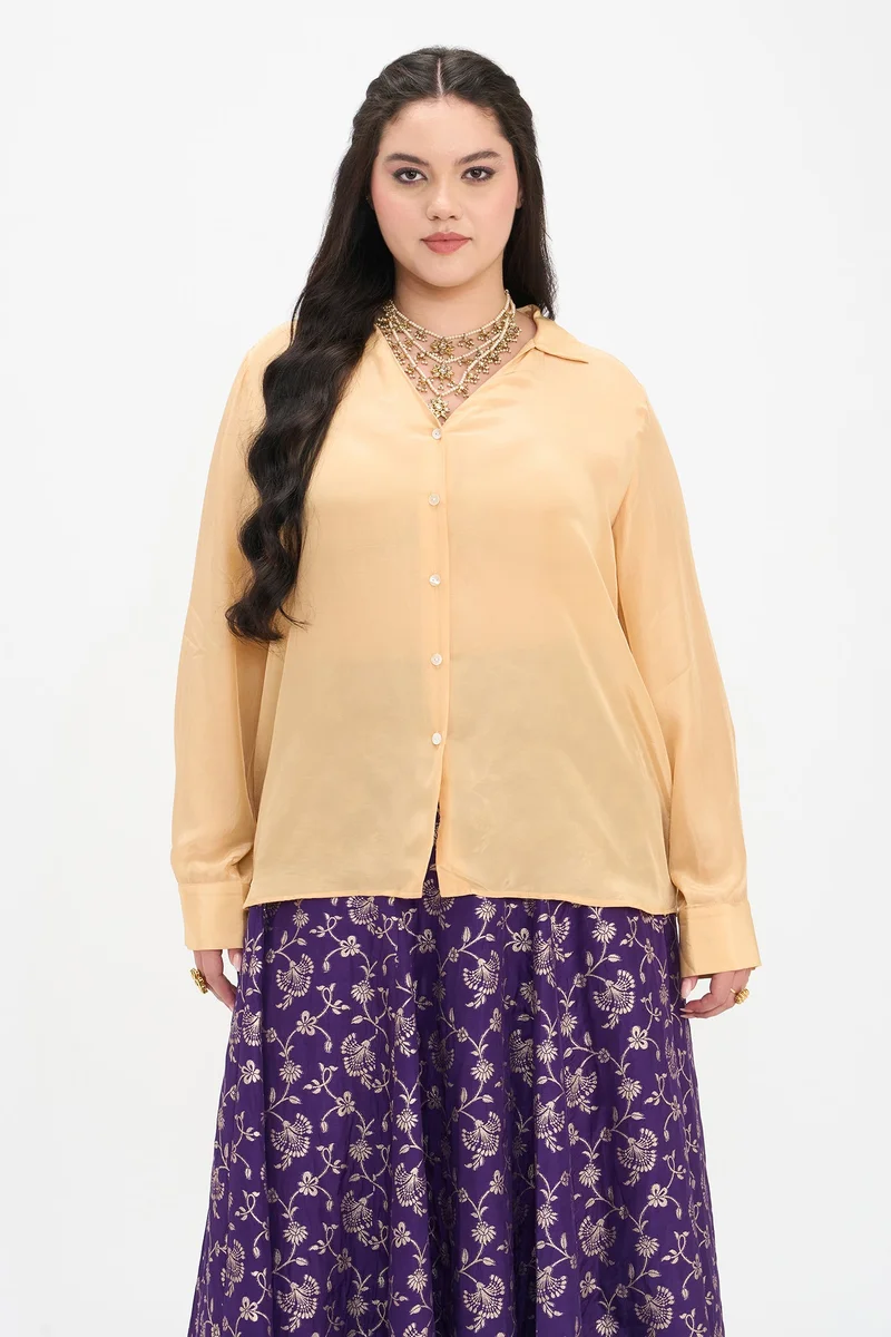 Virgio Solid Viscose Plus Size Shirt With V-Placket for Women