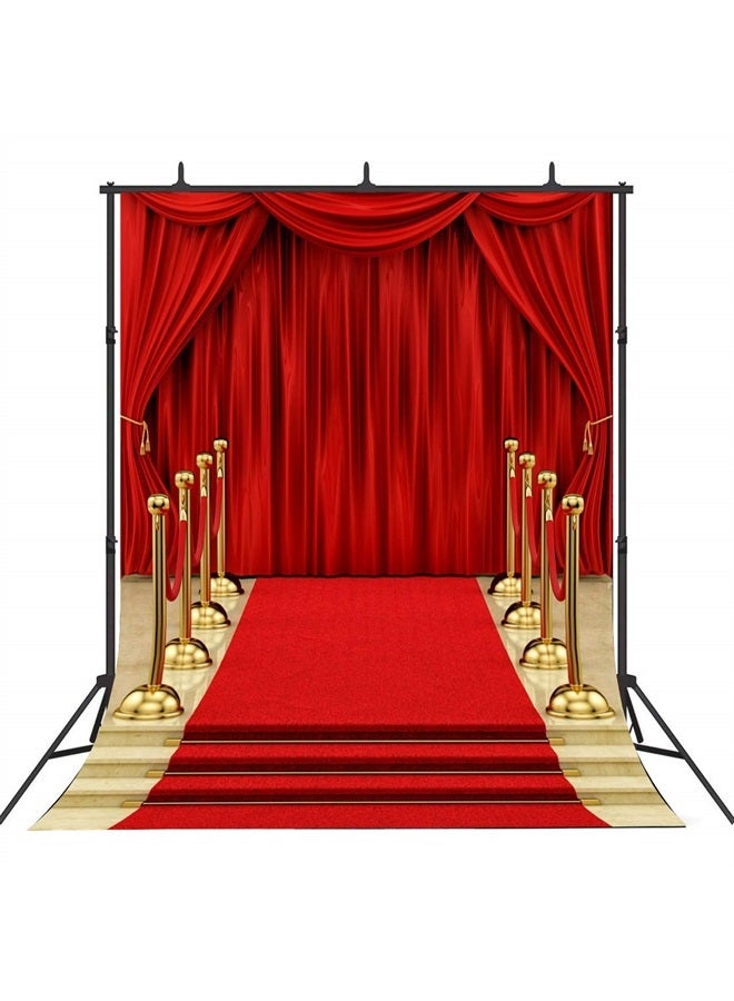 Sensfun Red Carpet Curtain Photography Backdrop Hollywood Theme Party Background Vinyl Red Gold Stage Backdrops for Royal Prom Wedding Birthday Xmas Event Decorations Photo Booth Studio Props 8x10ft
