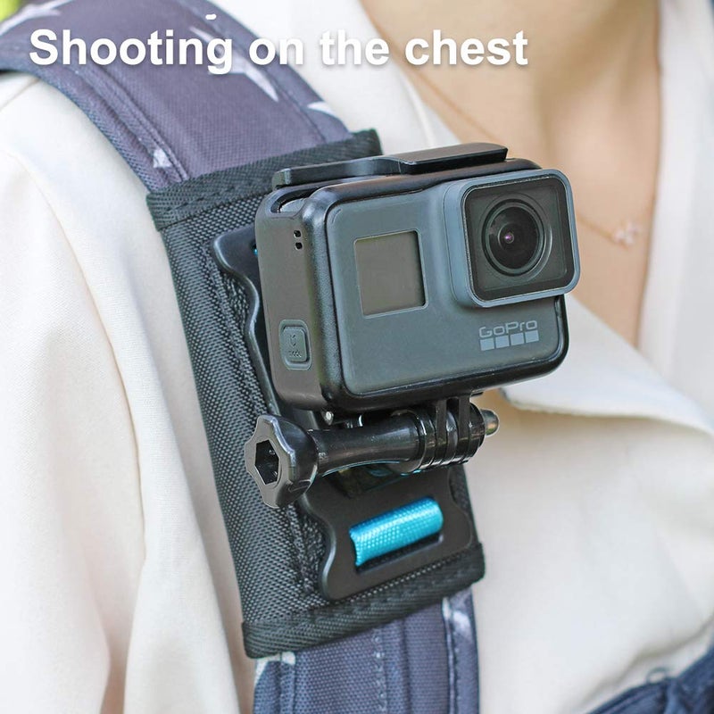SKEZN Backpack Shoulder Strap Mount Camera with Adjustable Shoulder Pad and 360 Degree Rotating Base, Bag Belt Holder Clip Compatible with GoPro Hero 13/12/11/9/8, DJI Action 6/5 Pro/4, AKASO and More - Image 5