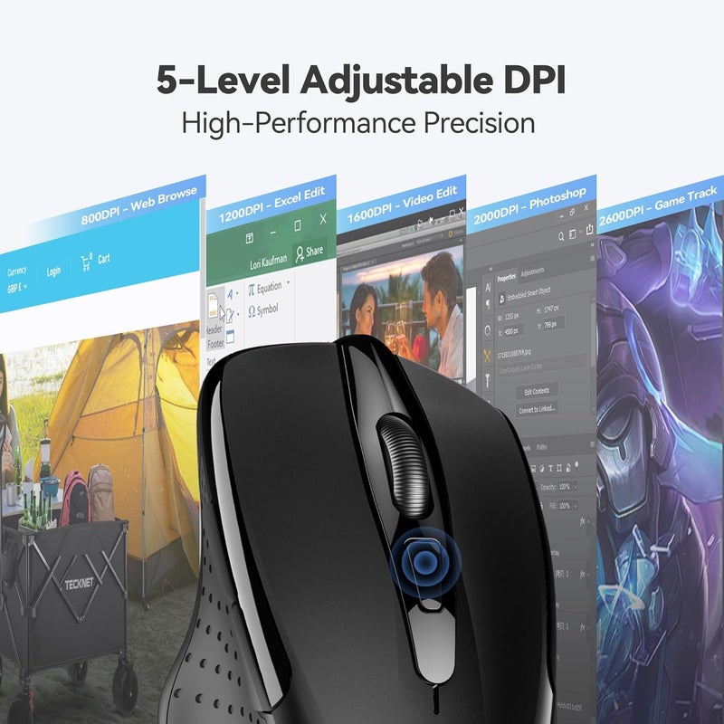 TECKNET Wireless Mouse, 2.4G Ergonomic Optical Mouse, Computer Mouse for Laptop, PC, Computer, Chromebook, Notebook, 6 Buttons, 24 Months Battery Life, 2600 DPI, 5 Adjustment Levels, for Small Hand - Image 5