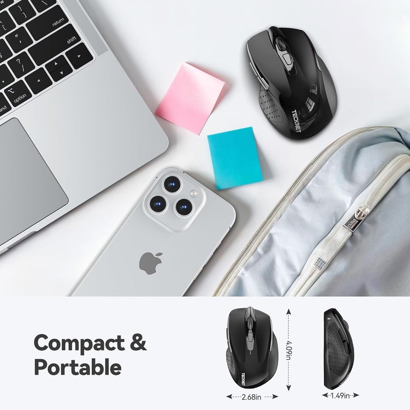 TECKNET Wireless Mouse, 2.4G Ergonomic Optical Mouse, Computer Mouse for Laptop, PC, Computer, Chromebook, Notebook, 6 Buttons, 24 Months Battery Life, 2600 DPI, 5 Adjustment Levels, for Small Hand - Image 3