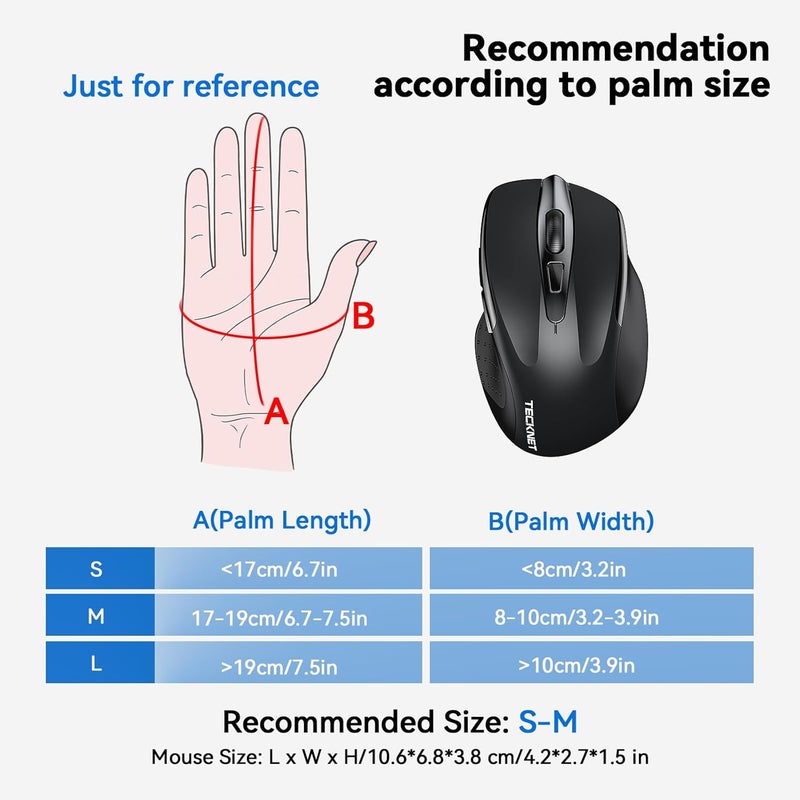 TECKNET Wireless Mouse, 2.4G Ergonomic Optical Mouse, Computer Mouse for Laptop, PC, Computer, Chromebook, Notebook, 6 Buttons, 24 Months Battery Life, 2600 DPI, 5 Adjustment Levels, for Small Hand - Image 2