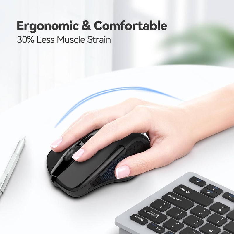 TECKNET Wireless Mouse, 2.4G Ergonomic Optical Mouse, Computer Mouse for Laptop, PC, Computer, Chromebook, Notebook, 6 Buttons, 24 Months Battery Life, 2600 DPI, 5 Adjustment Levels, for Small Hand - Image 4
