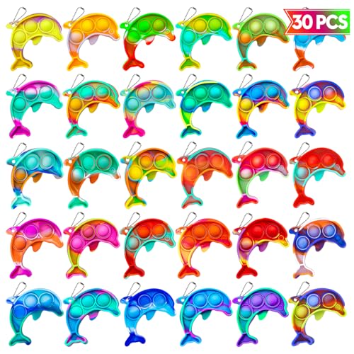 Genuvi Pop Fidget Toys Bulk Its Kids Party Favors 30 PCS Cute Dolphin Mini Pop Keychain It Sensory Fidget Toy Pack Fidgets for Classroom Prizes for Kids Students Carnival Prizes Birthday Goodie Bag Stuffers - Image 1