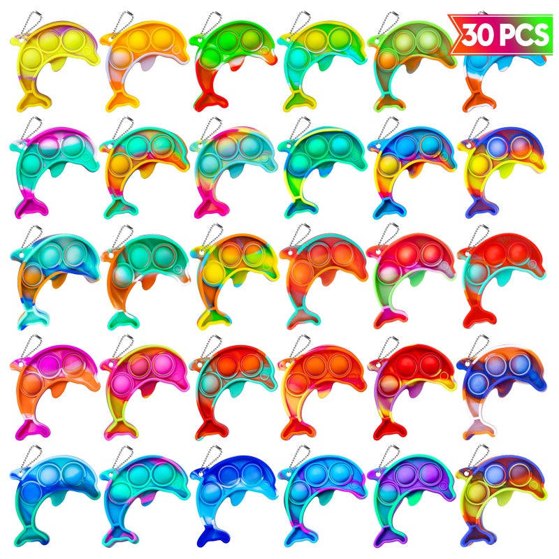 Genuvi Pop Fidget Toys Bulk Its Kids Party Favors 30 PCS Cute Dolphin Mini Pop Keychain It Sensory Fidget Toy Pack Fidgets for Classroom Prizes for Kids Students Carnival Prizes Birthday Goodie Bag Stuffers - Image 2