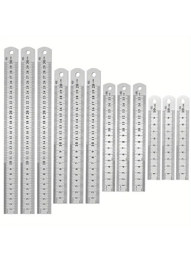 12pcs Stainless Steel Double Sided Ruler Set 4 6 8 12 Inch 3 of Each Size - Image 2