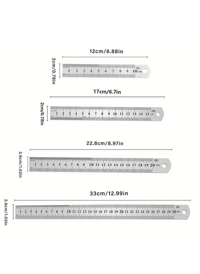 12pcs Stainless Steel Double Sided Ruler Set 4 6 8 12 Inch 3 of Each Size - Image 3