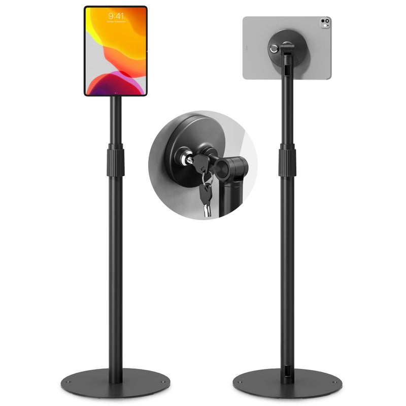 monTEK Anti-Theft Tablet Floor Stand, Frameless Universal Tablet Kiosk with Security Lock Fit 7-15â€ Screen, Height Adjustable Mount Compatible with Gen 7 to 10 /iPad Pro/Air/Mini/Samsung Tab, Black - Image 1