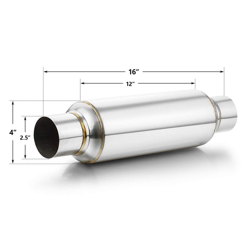 Generic A-KARCK 2.5 Inlet Resonator, Stainless Steel Polished 2.5 Inlet 2.5 Outlet 16 Overall Length Exhaust Resonator Straight Through Design  - Image 2