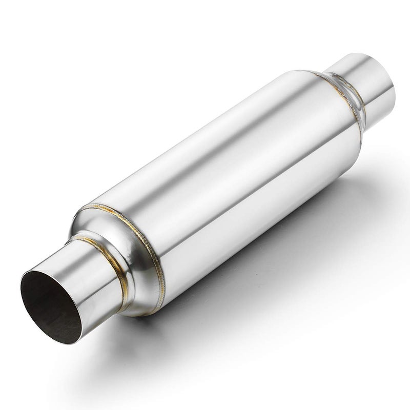 Generic A-KARCK 2.5 Inlet Resonator, Stainless Steel Polished 2.5 Inlet 2.5 Outlet 16 Overall Length Exhaust Resonator Straight Through Design  - Image 1