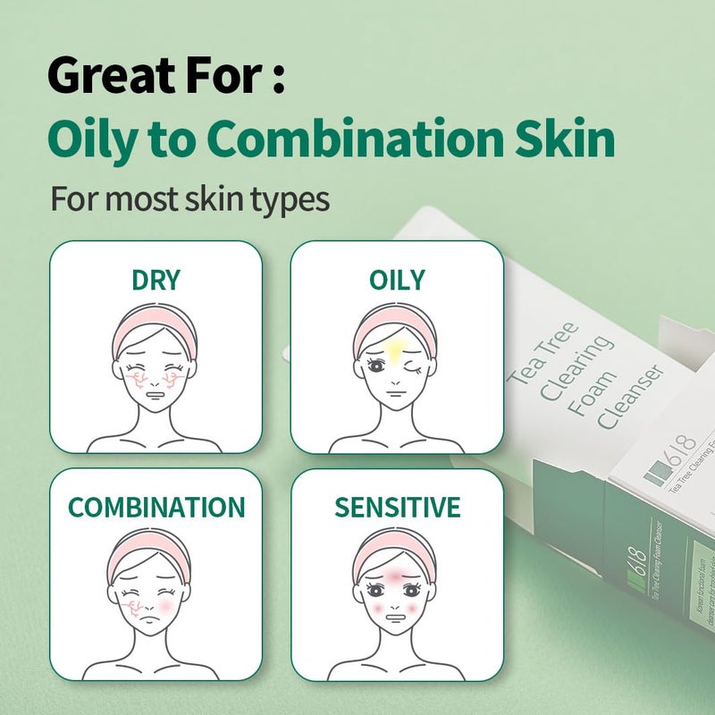 1.618 Korean Foam Face Wash - pH 6.5 Balanced Tea Tree Cleanser â€“ Salicylic Acid & Plant-Based Formula for Blemish-Prone, Oily Skin | 5.07 oz - Image 4