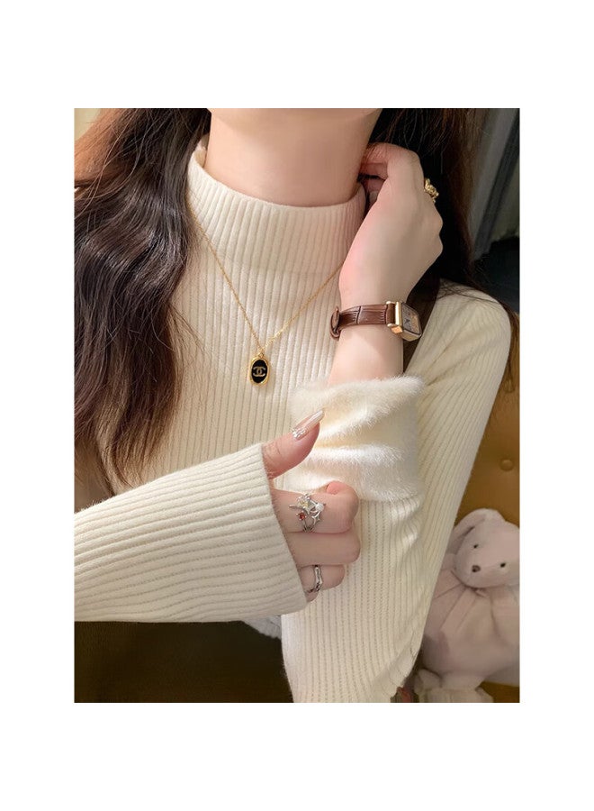 Yuzhaolin Fleece-lined Turtleneck Knit Sweater For Women Thickened Autumn Winter Base Layer Top