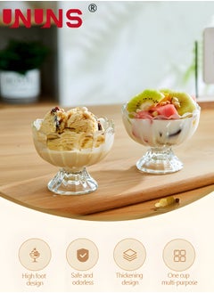 UNUNS Glass Ice Cream Bowls Set Of 4 With Spoons,Classic Footed Dessert Cups,Classic Footed Dessert Cups,Mini Sorbet Glasses,Glass Dessert Bowls,For Sundae/ Ice Cream/Fruit/Salad/Snack,For Family Parties  - Image 2