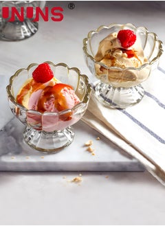 UNUNS Glass Ice Cream Bowls Set Of 4 With Spoons,Classic Footed Dessert Cups,Classic Footed Dessert Cups,Mini Sorbet Glasses,Glass Dessert Bowls,For Sundae/ Ice Cream/Fruit/Salad/Snack,For Family Parties  - Image 3