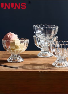 UNUNS Glass Ice Cream Bowls Set Of 4 With Spoons,Classic Footed Dessert Cups,Classic Footed Dessert Cups,Mini Sorbet Glasses,Glass Dessert Bowls,For Sundae/ Ice Cream/Fruit/Salad/Snack,For Family Parties  - Image 5