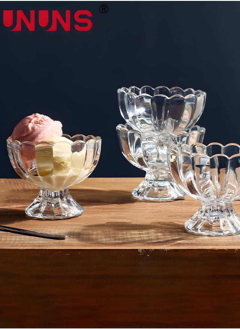UNUNS Glass Ice Cream Bowls Set Of 4 With Spoons,Classic Footed Dessert Cups,Classic Footed Dessert Cups,Mini Sorbet Glasses,Glass Dessert Bowls,For Sundae/ Ice Cream/Fruit/Salad/Snack,For Family Parties  - Image 5