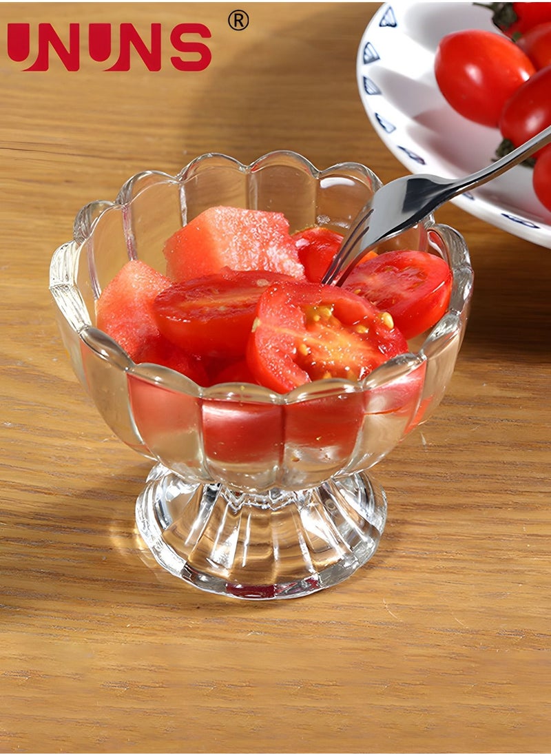 UNUNS Glass Ice Cream Bowls Set Of 4 With Spoons,Classic Footed Dessert Cups,Classic Footed Dessert Cups,Mini Sorbet Glasses,Glass Dessert Bowls,For Sundae/ Ice Cream/Fruit/Salad/Snack,For Family Parties  - Image 4