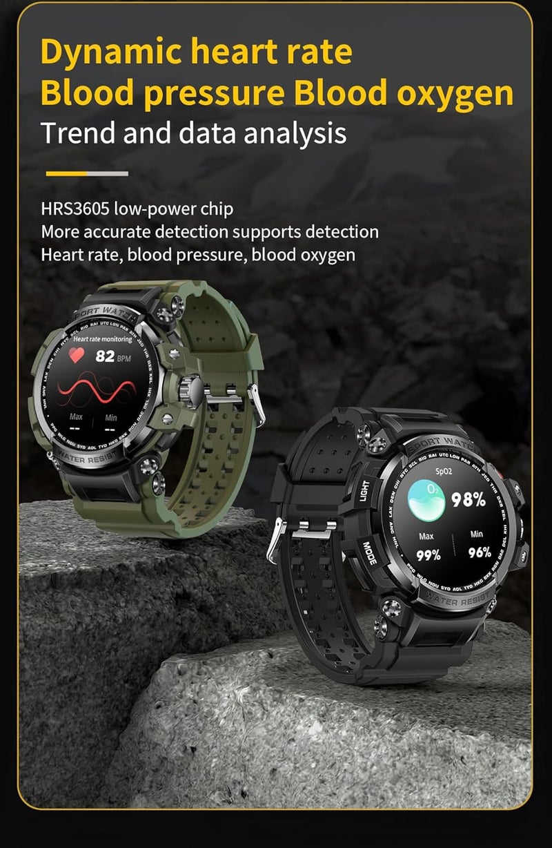 Smartwatch, Indestructible IP68 Waterproof Tactical Watch, 1.32" HD Screen, 10 Days Battery, Fitness Activity Tracker, Compatible with iOS & Android (Black) - Image 5