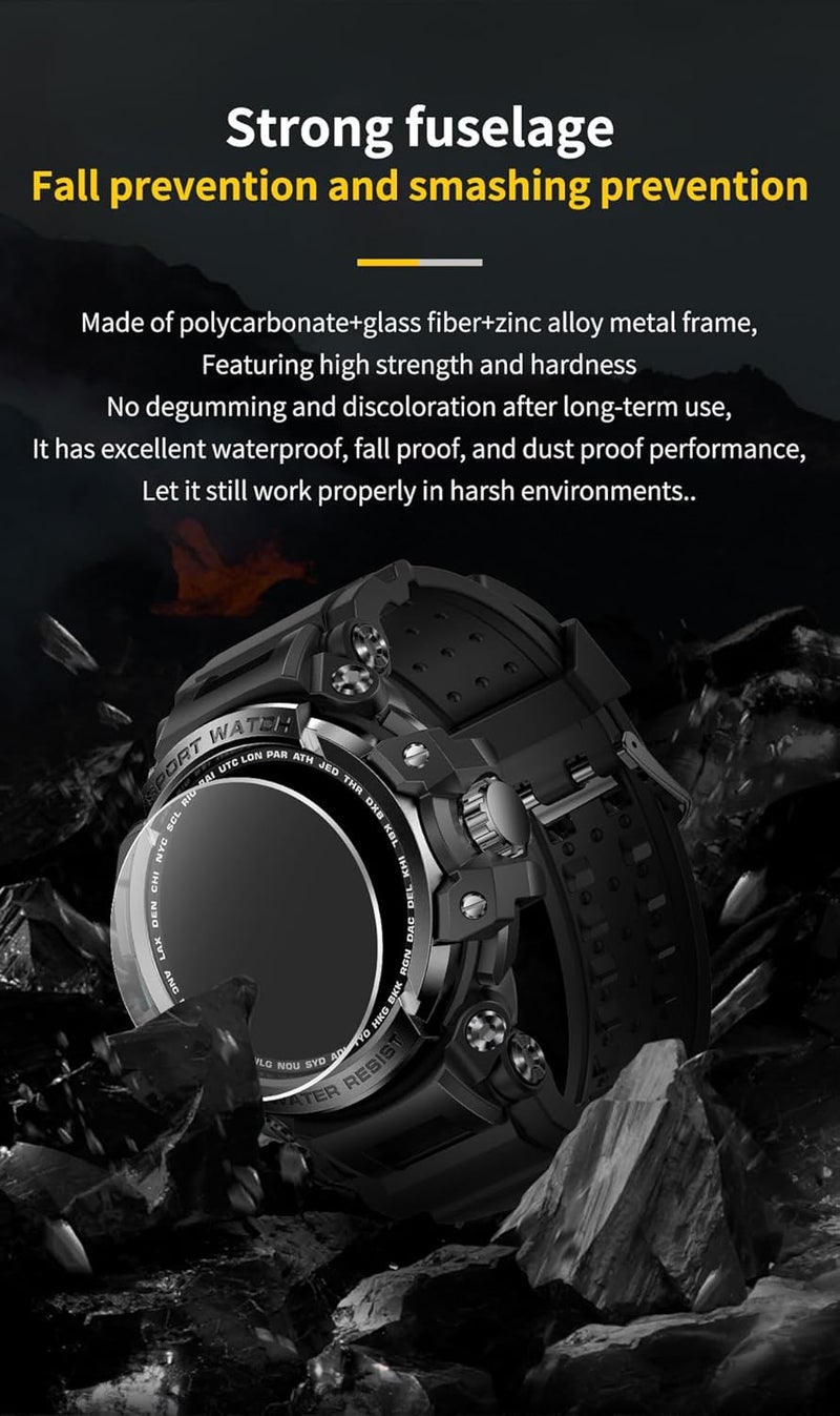Smartwatch, Indestructible IP68 Waterproof Tactical Watch, 1.32" HD Screen, 10 Days Battery, Fitness Activity Tracker, Compatible with iOS & Android (Black) - Image 3
