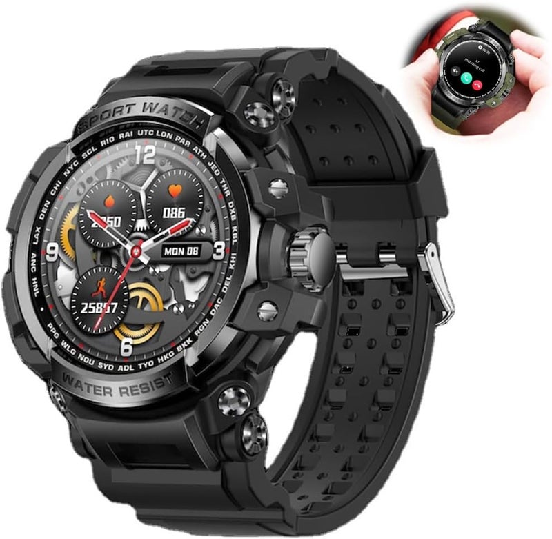 Smartwatch, Indestructible IP68 Waterproof Tactical Watch, 1.32" HD Screen, 10 Days Battery, Fitness Activity Tracker, Compatible with iOS & Android (Black) - Image 1