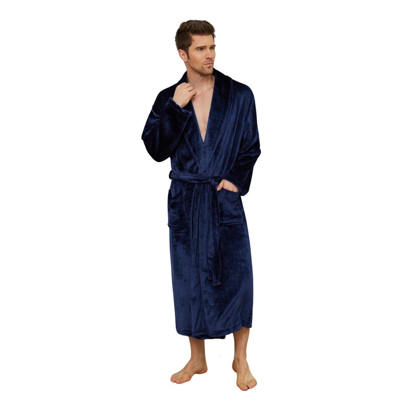 U2SKIIN Mens Fleece Robe Plush Collar Shawl Bathrobe(Navy,S/M) - Image 1