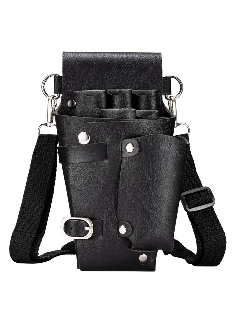 Generic Scissor Holster, Barber Hip Bag, Multi Pockets Hairdressing Scissors Comb Holster, Hair Stylist Tools Leather Pouch Bag with Waist Shoulder Belt, Professional Salon Hairdresser Belt Bag - Image 1