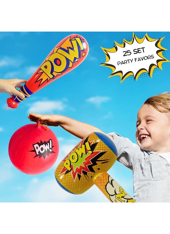 4E's Novelty 25 Pc Set, 12 Oversized 20'' Pow Inflatable Baseball Bats, 12 Punch Balloon, 1 Huge 30" Bopper - for Superhero Theme Birthday Party Favors for Kids, Carnival Prizes Party Supplies by 4E's Novelty  - Image 2