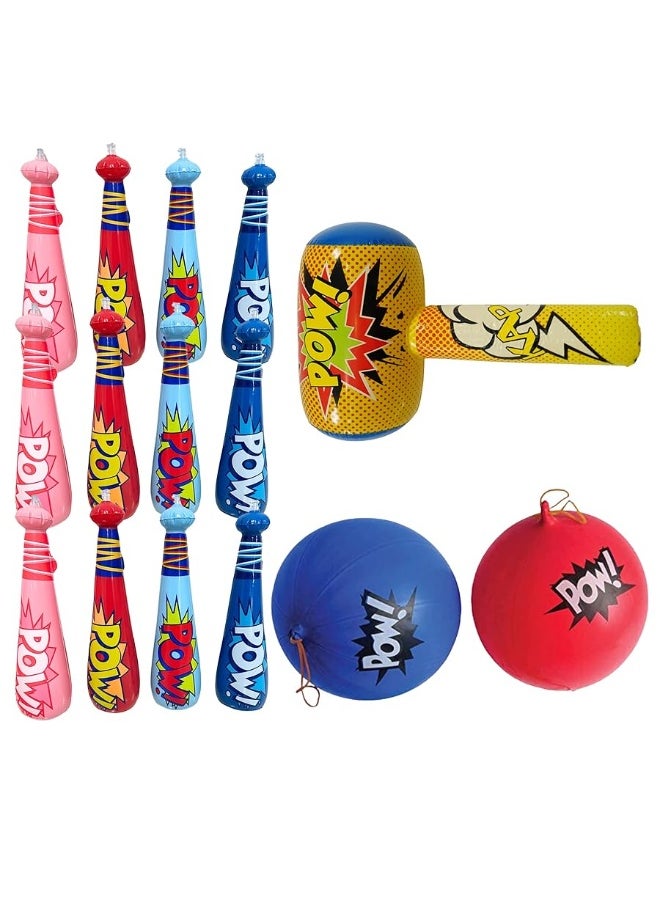 4E's Novelty 25 Pc Set, 12 Oversized 20'' Pow Inflatable Baseball Bats, 12 Punch Balloon, 1 Huge 30" Bopper - for Superhero Theme Birthday Party Favors for Kids, Carnival Prizes Party Supplies by 4E's Novelty  - Image 4