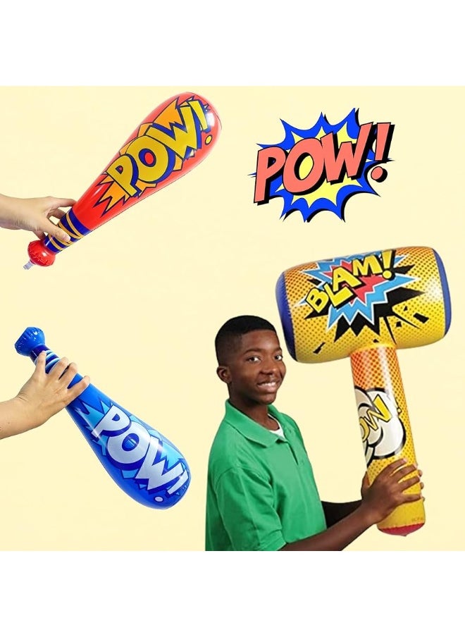 4E's Novelty 25 Pc Set, 12 Oversized 20'' Pow Inflatable Baseball Bats, 12 Punch Balloon, 1 Huge 30" Bopper - for Superhero Theme Birthday Party Favors for Kids, Carnival Prizes Party Supplies by 4E's Novelty  - Image 1