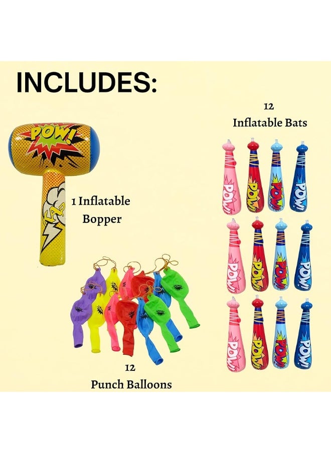 4E's Novelty 25 Pc Set, 12 Oversized 20'' Pow Inflatable Baseball Bats, 12 Punch Balloon, 1 Huge 30" Bopper - for Superhero Theme Birthday Party Favors for Kids, Carnival Prizes Party Supplies by 4E's Novelty  - Image 3