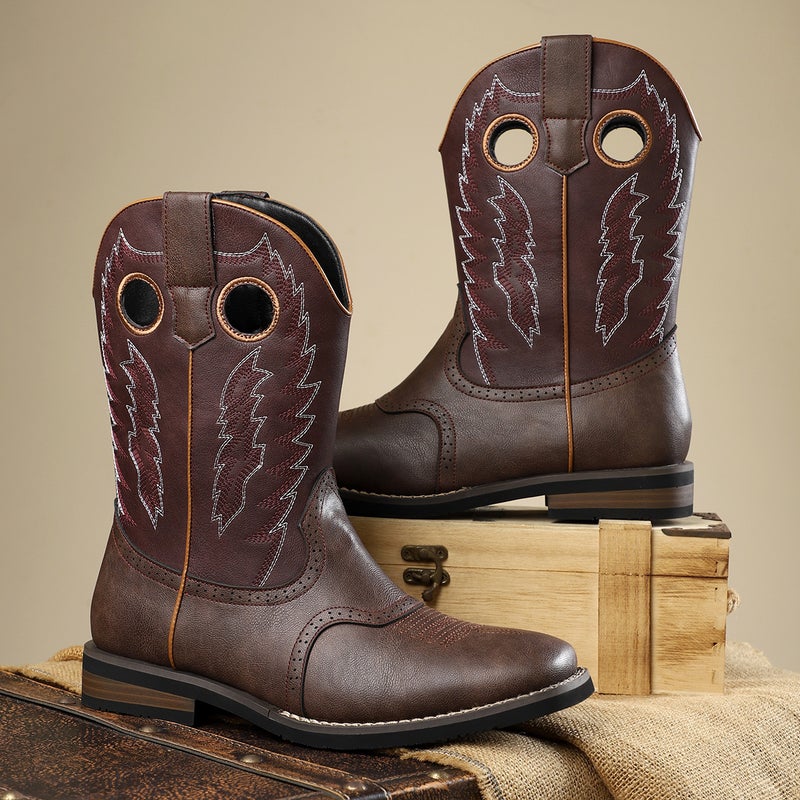 Classic Western Cowboy Boots Vintage Embroidered Leather Boots Casual All-Match Knight Boots Stylish Cowboy Boots American Style - Image 1