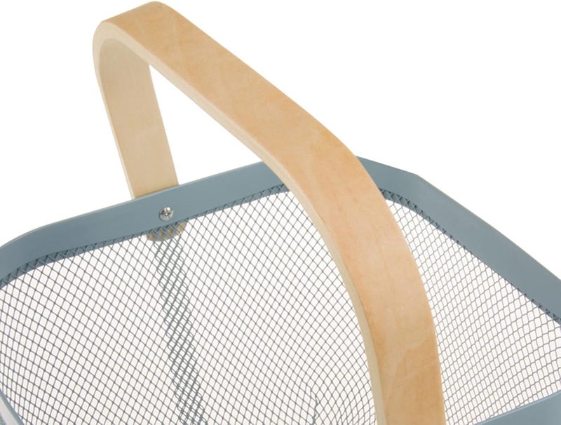 AJIODA Metal Mesh Steel Basket, Storage Organizer Basket Multi-functional Hanging Kitchen Baskets Fruit Basket Bin with Bamboo Handle for Kitchen Bathroom Picnic Shopping Decor Cabinet Home, Blue - Image 5