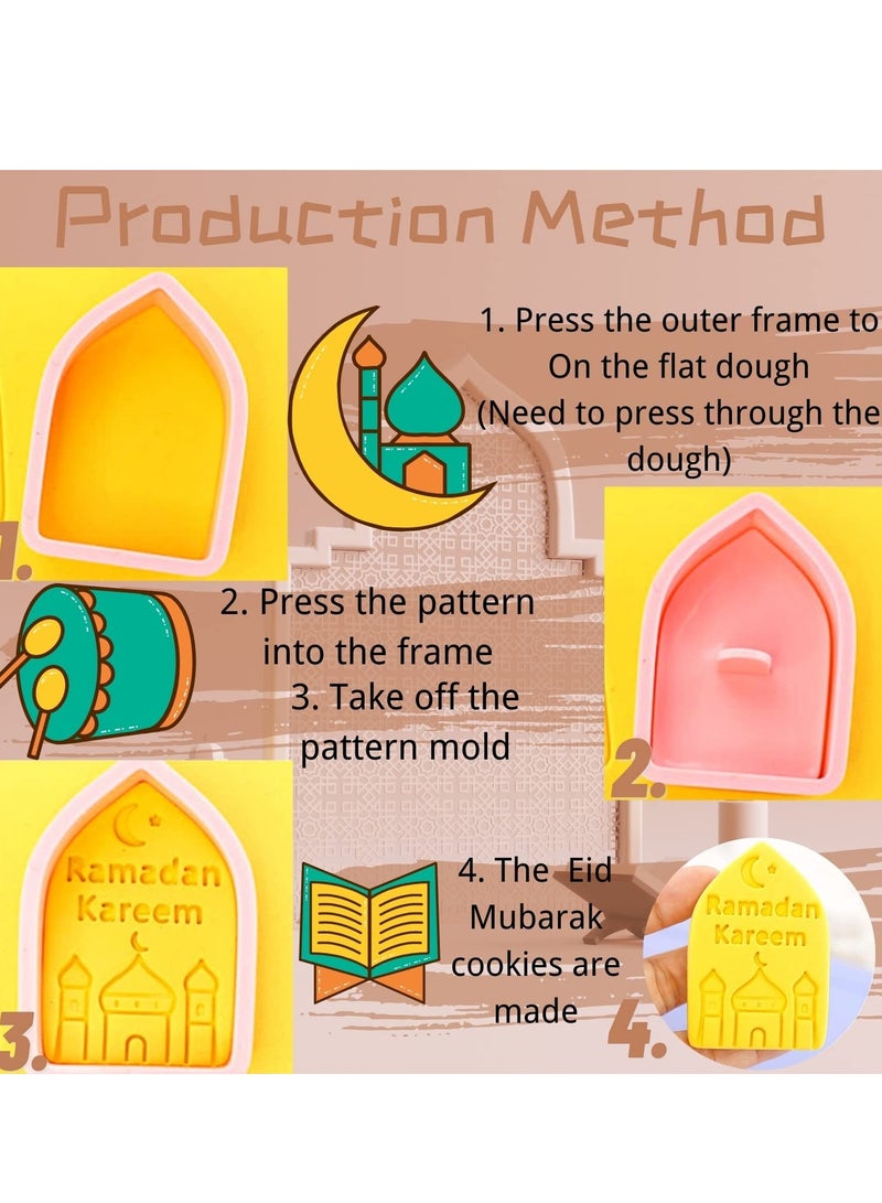 Excefore Cookie Cutter, Cookie Cutters and Stamps, DIY Eid Cookie Stencils, Plastic Eid Mubarak Cookie Cutter-3D Eid Mubarak Cookie Molds, for Baking  - Image 5
