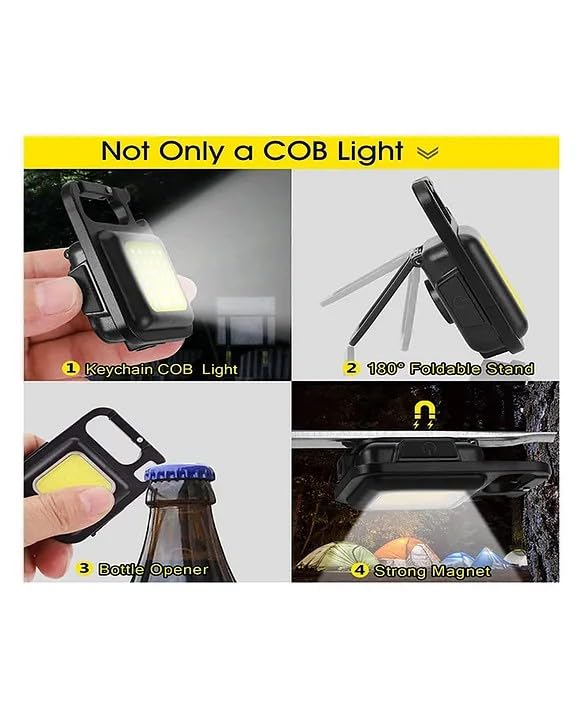 Sun Keychain Led Light with Bottle Opener Magnetic Base and Folding Bracket Mini COB 1000 Lumens Rechargeable Emergency Light for Fishing Walking Outdoors and CampingSquare with 4 Modes  - Image 3