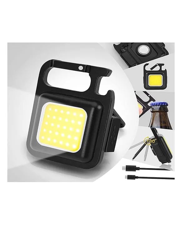 Sun Keychain Led Light with Bottle Opener Magnetic Base and Folding Bracket Mini COB 1000 Lumens Rechargeable Emergency Light for Fishing Walking Outdoors and CampingSquare with 4 Modes  - Image 4