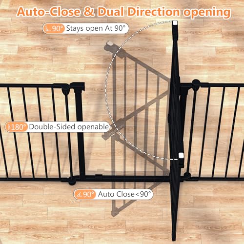 Mumeasy 199" Extra Wide Baby Gate, Play Yard Child Safety Gate, Dog Gates with Auto-Close Door, Double Locking System for The House Doorways, Fireplace, Kitchen, 8-Panels, 30" Tall - Image 5