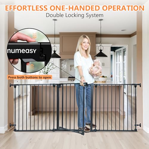 Mumeasy 199" Extra Wide Baby Gate, Play Yard Child Safety Gate, Dog Gates with Auto-Close Door, Double Locking System for The House Doorways, Fireplace, Kitchen, 8-Panels, 30" Tall - Image 3
