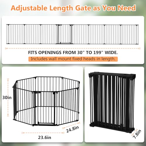 Mumeasy 199" Extra Wide Baby Gate, Play Yard Child Safety Gate, Dog Gates with Auto-Close Door, Double Locking System for The House Doorways, Fireplace, Kitchen, 8-Panels, 30" Tall - Image 2