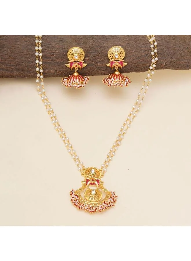 Voylla VOYLLA Festive Hues Cluster Setting Faux Plated Brass Enamelled Jewellery Set