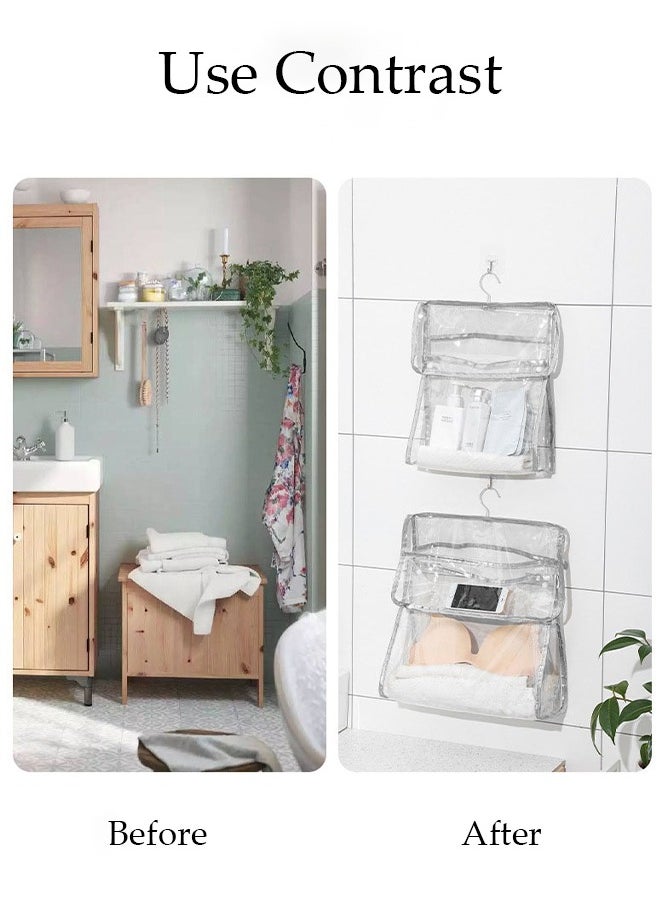 DUNISO 2pcs Clear Storage Bag for Bathroom, Waterproof Storage Organizer with Button and Hook, Clear Moisture Proof Dust Cover Bag Purse Organizer for Cloth Bags for Closet Hanging  - Image 3