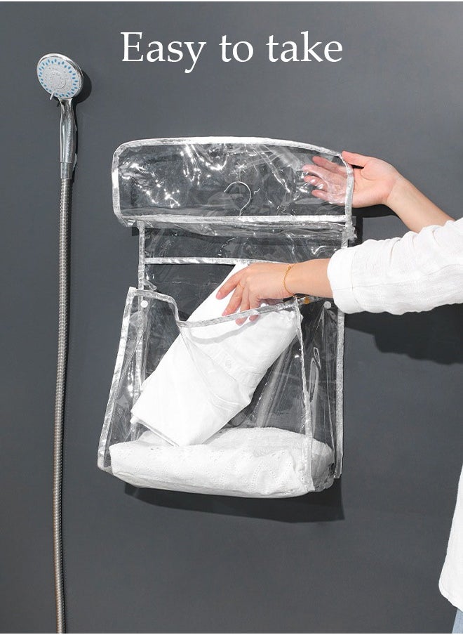 DUNISO 2pcs Clear Storage Bag for Bathroom, Waterproof Storage Organizer with Button and Hook, Clear Moisture Proof Dust Cover Bag Purse Organizer for Cloth Bags for Closet Hanging  - Image 5