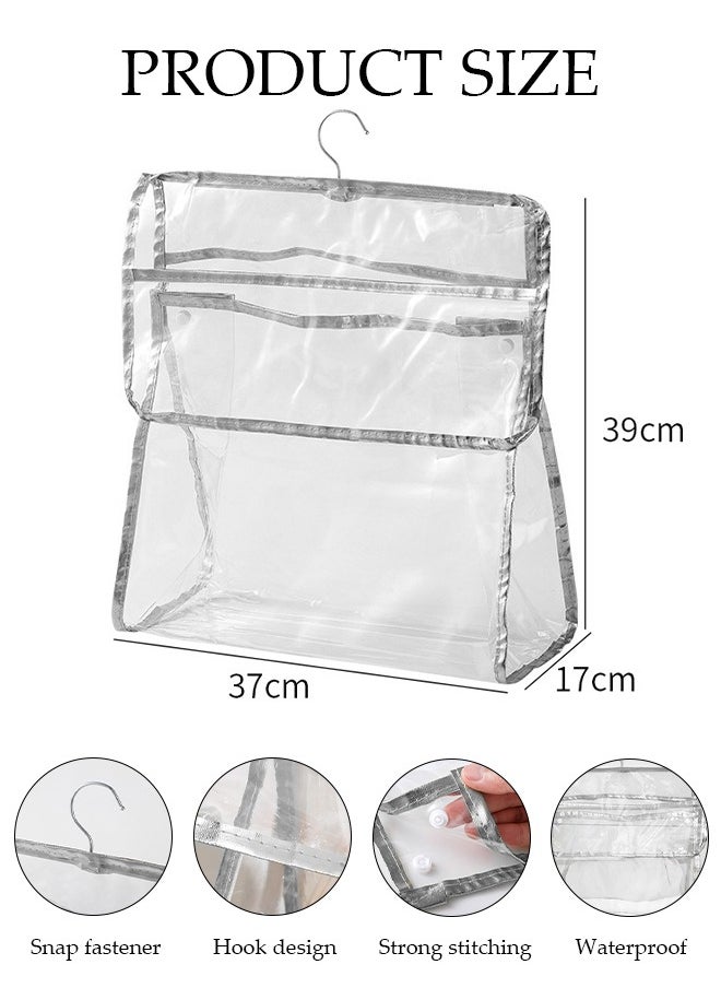 DUNISO 2pcs Clear Storage Bag for Bathroom, Waterproof Storage Organizer with Button and Hook, Clear Moisture Proof Dust Cover Bag Purse Organizer for Cloth Bags for Closet Hanging  - Image 2