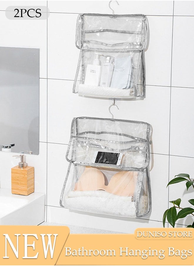 DUNISO 2pcs Clear Storage Bag for Bathroom, Waterproof Storage Organizer with Button and Hook, Clear Moisture Proof Dust Cover Bag Purse Organizer for Cloth Bags for Closet Hanging  - Image 1